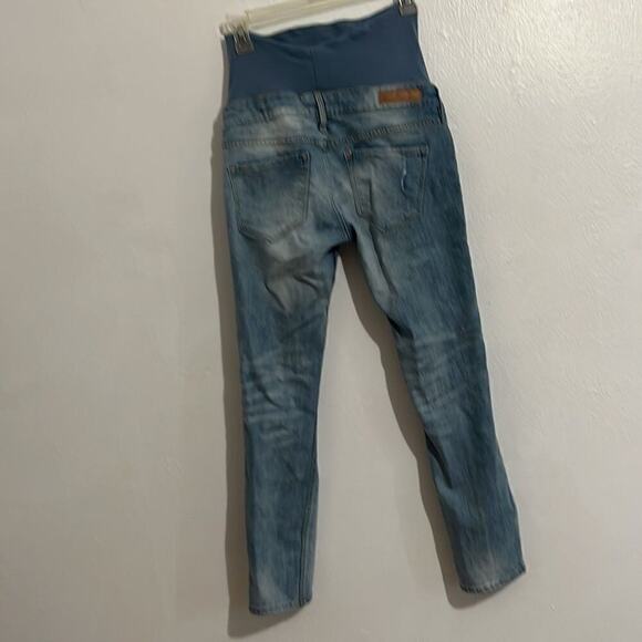 H&M Mama Light Wash Distressed Skinny High Rib Ankle Maternity Jeans Size 4 - Picture 5 of 7
